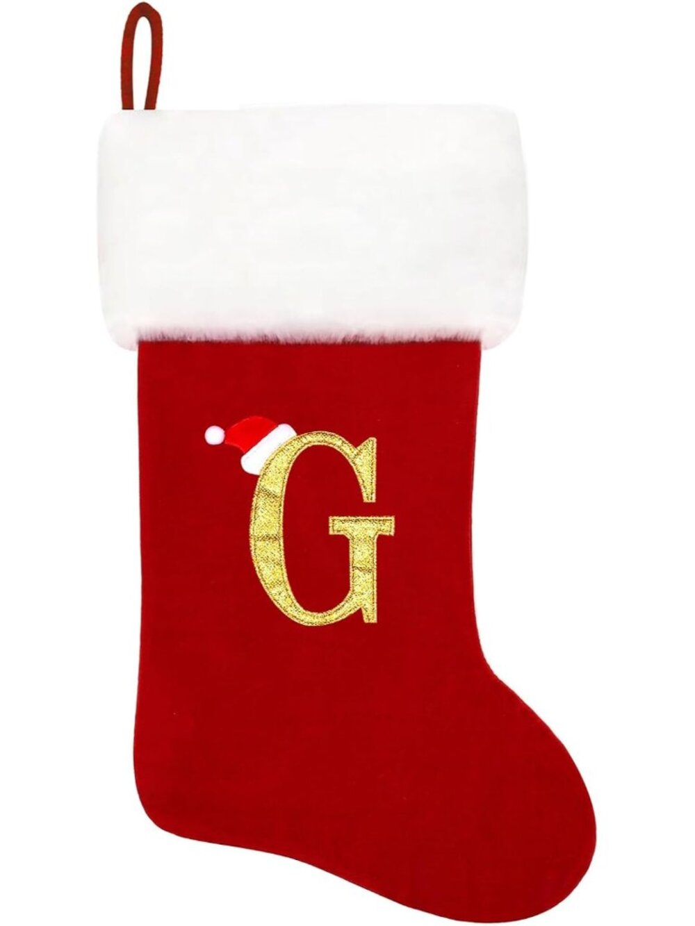20 Inches Monogram Christmas Stockings Red Velvet with White Super Soft Plush Cu